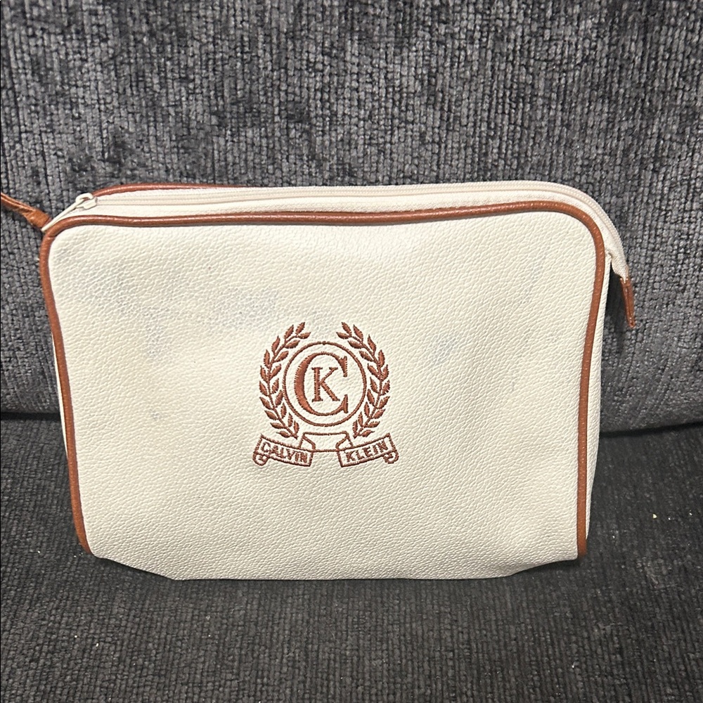 Calvin Klein White and Brown Toiletry Bag